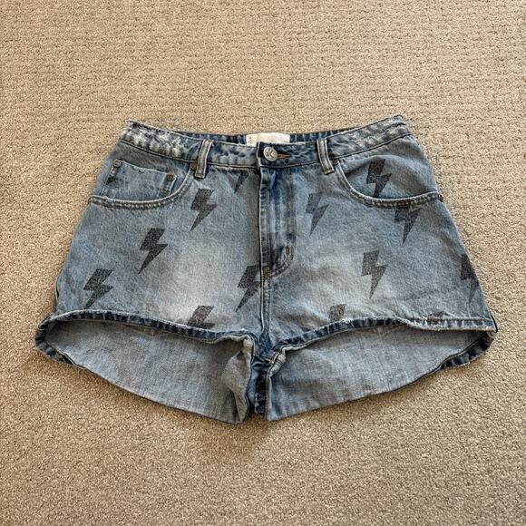 One Teaspoon Pants - One Teaspoon High Waist Bonita Lightning Bolt High Rise Mom Denim Short Sz 29
